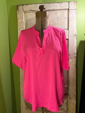 Vince Camuto Vibrant Hot Pink Split-Neck Blouse